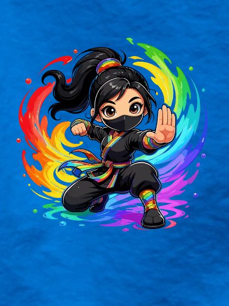 Regenbogen Ninja im Farbwirbel