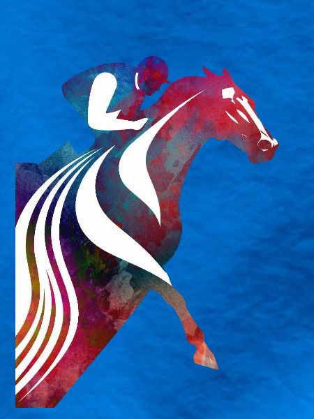 Buntes Pferd mit Reiter