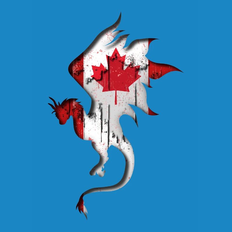 Drapeau du Canada - Canada - Silhouette de dragon