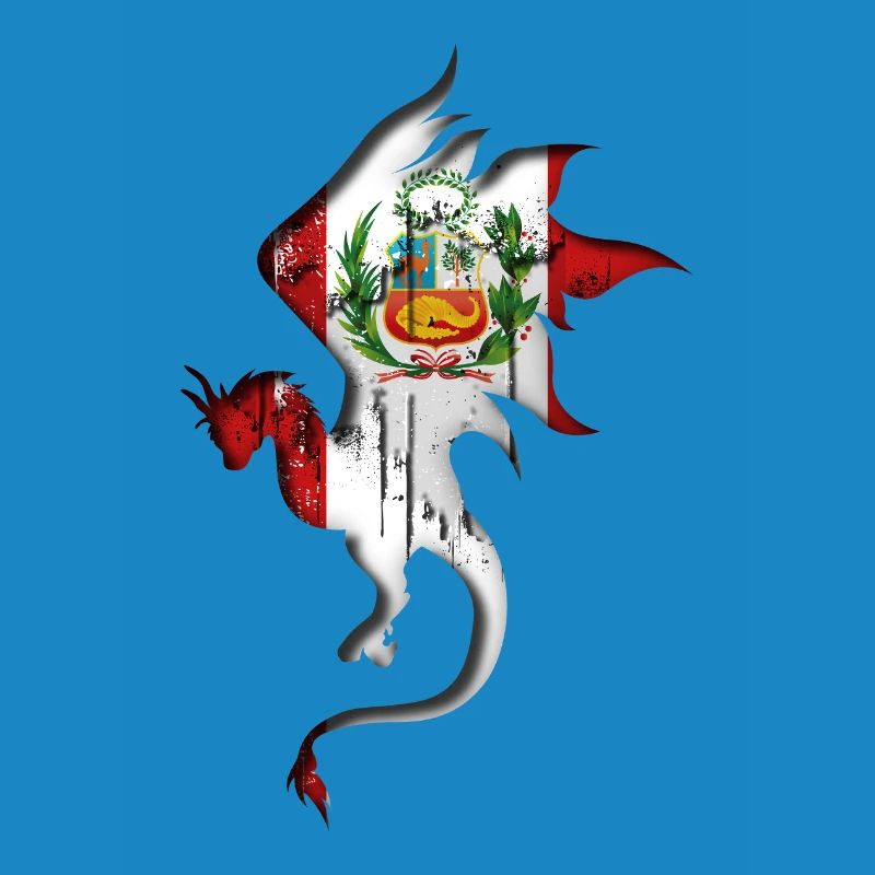 Drapeau du Pérou - Pérou - Silhouette de dragon