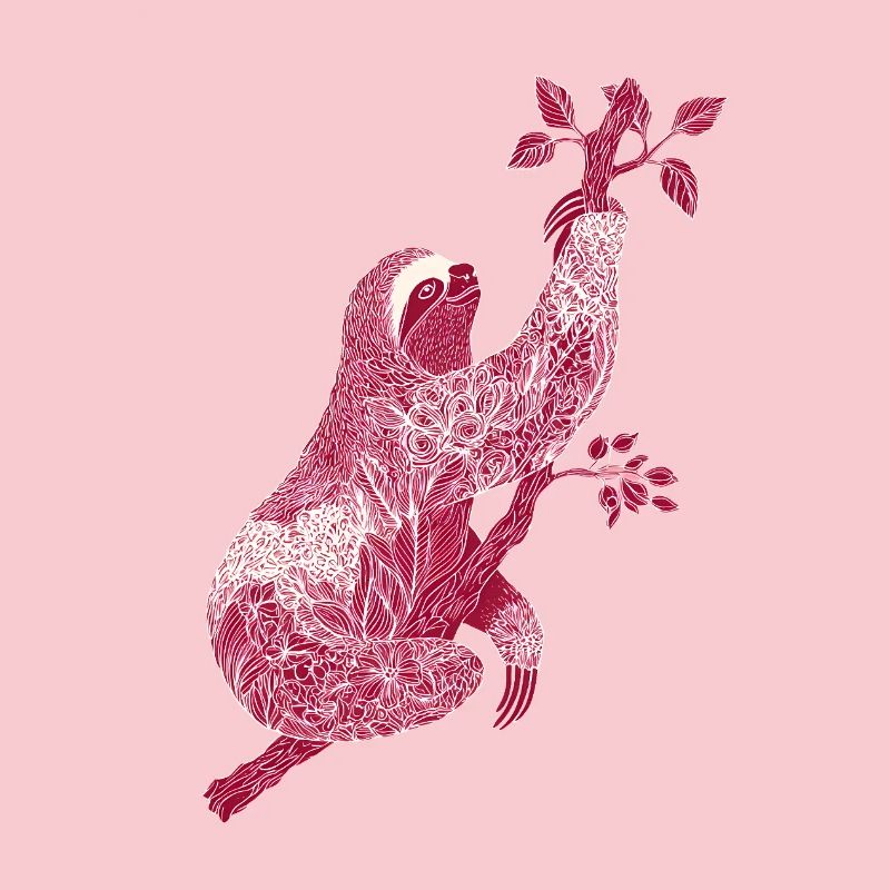 Faultier mit rotem Blumenmuster – Line Art
