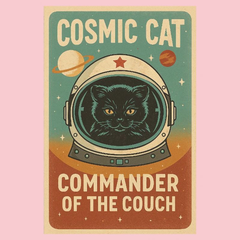 Chat Cosmique – Commandant du Divan | Design rétro