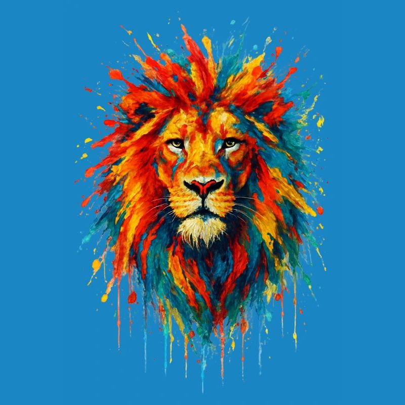 Farbenfroher Wildlöwe – Kunstfarben springen hervor