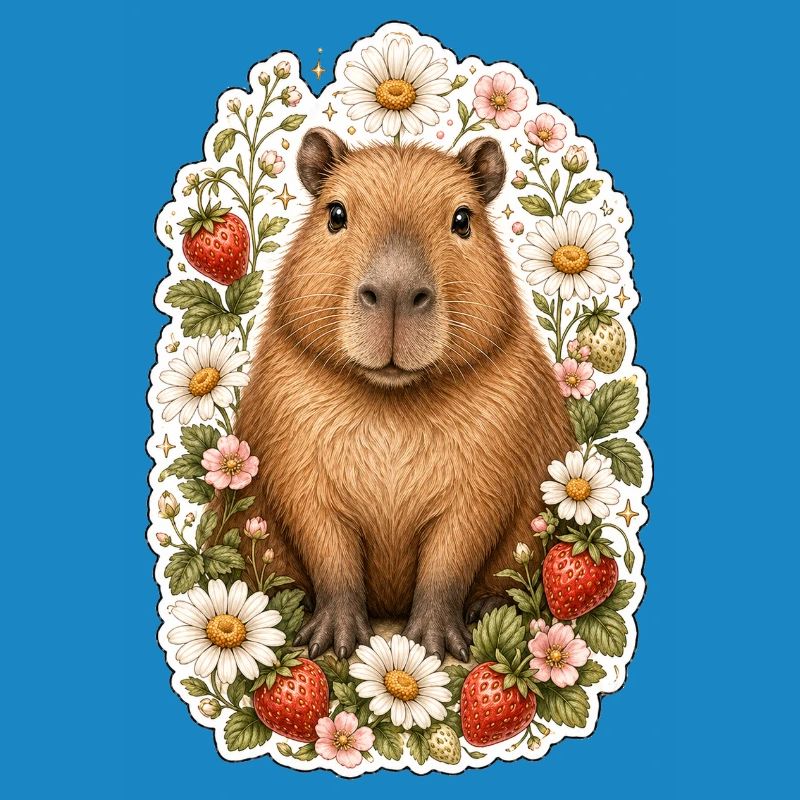 Capybara Erdbeeren Gänseblümchen Tierfreund