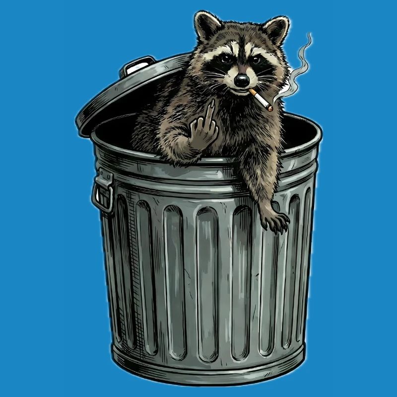 Trash PandaFrecher Waschbär im Mülleimer Zigarette