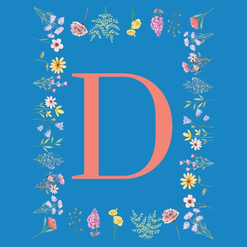 Florale Initialen "D", Buchstaben Monogramm 