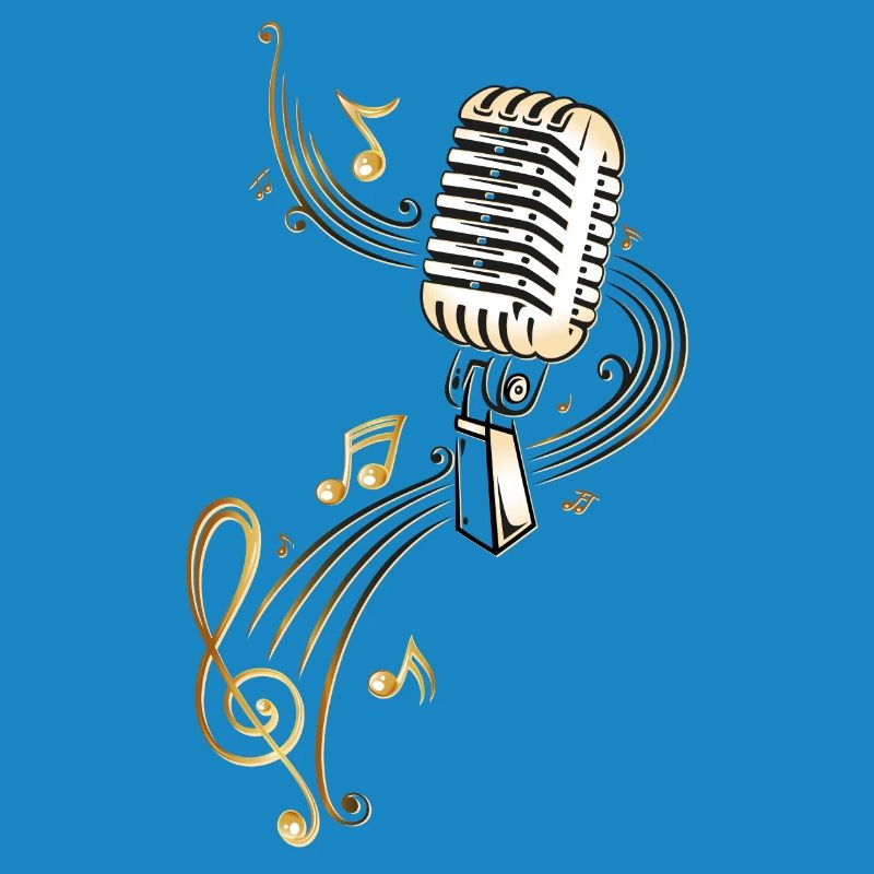 Microphone rétro avec des notes de musique.
