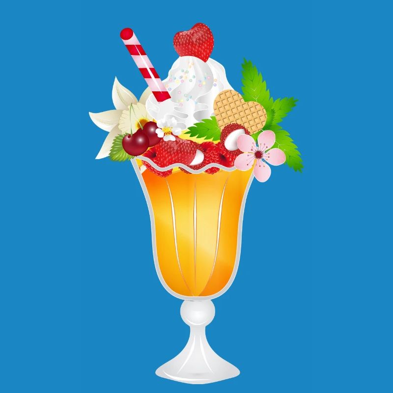 Fruchtiger Eisbecher mit Sahne und Waffel