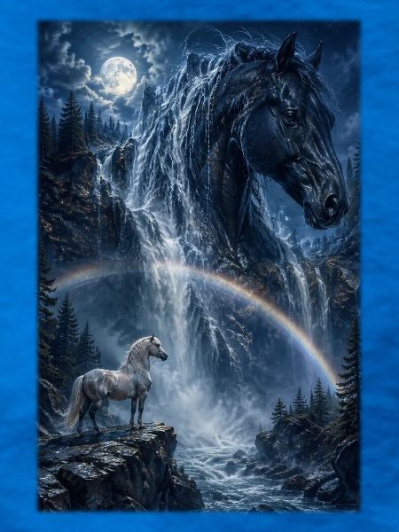 Mondbogen Pferd am Wasserfall