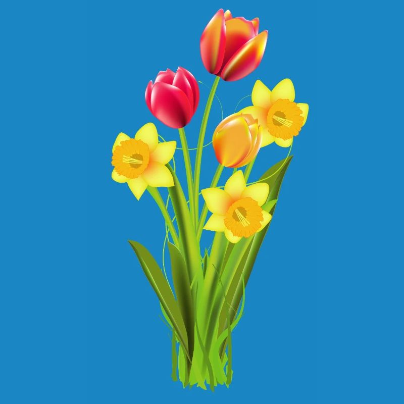 Colorful tulips and daffodils as a spring greeting