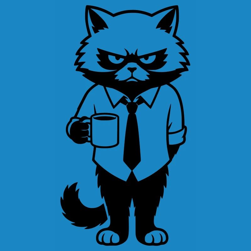 Grumpy office hangover with coffee