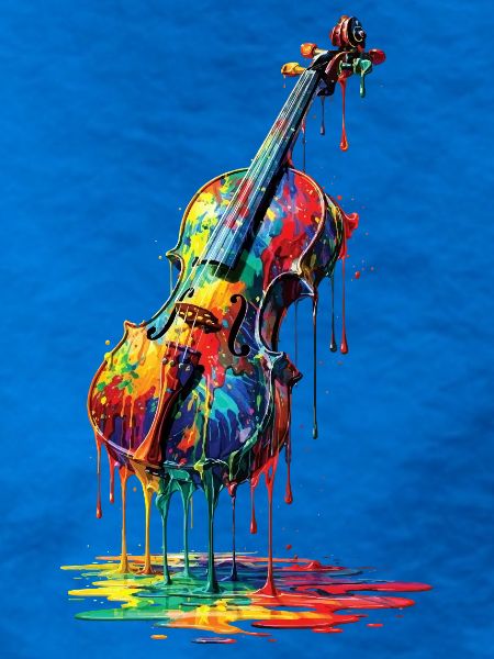 Violin with dripping paint