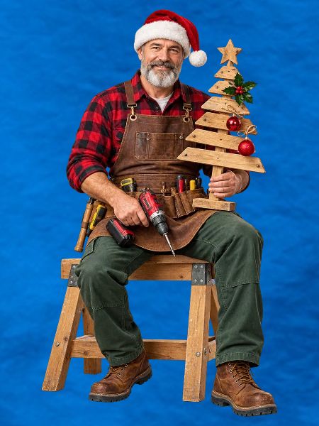 Rustikaler Weihnachtsbauer Holzbaum