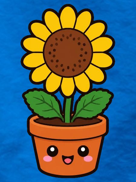 Fröhliche Sonnenblume im Topf