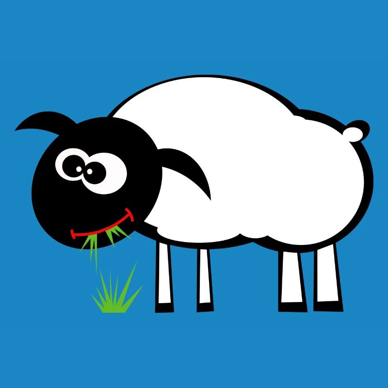 Cartoon Sheep with Grass Eater