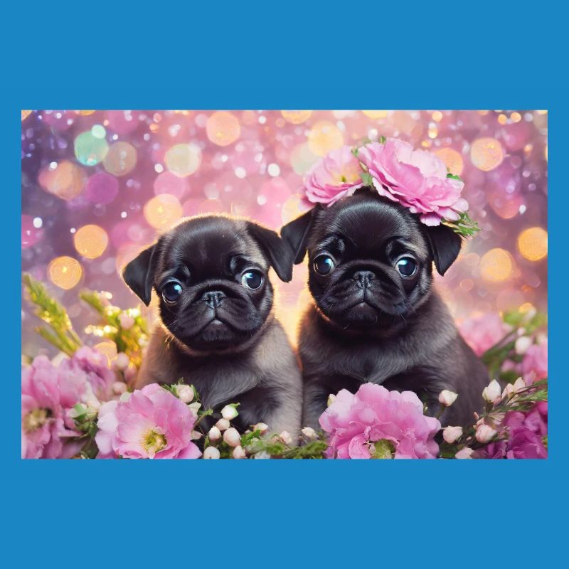 Petits chiens avec couronne de fleurs