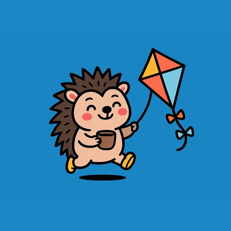 Hedgehog with kite and cup