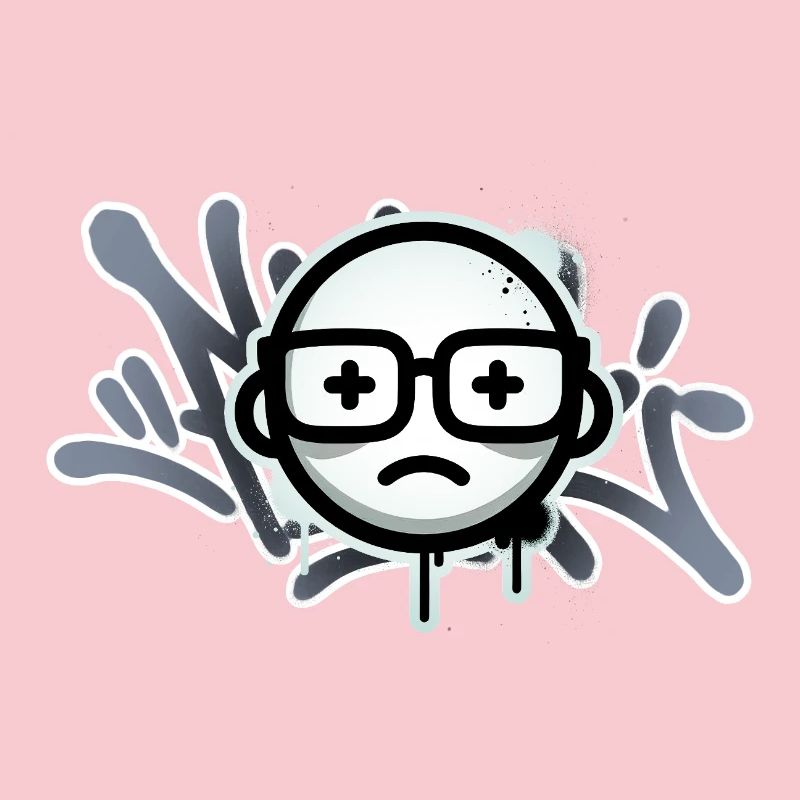Sad graffiti face with glasses
