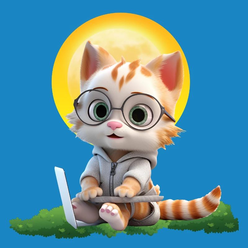 Smart Cat Sun Coder : Impression d’art pour ordinateur portable chaton