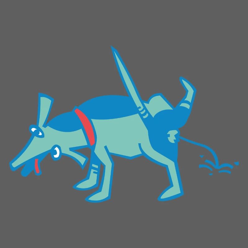 little blue dog pulls against a wall
