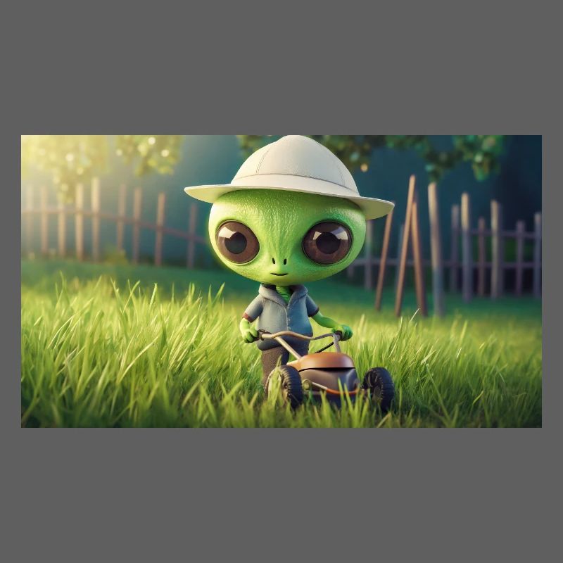 mignon petit vert rétro alien tonte de pelouse