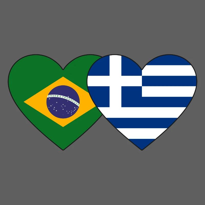 Brésil Grèce Drapeau Coeur