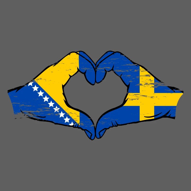 Bosnie Suède drapeau mains forme de coeur utilisé