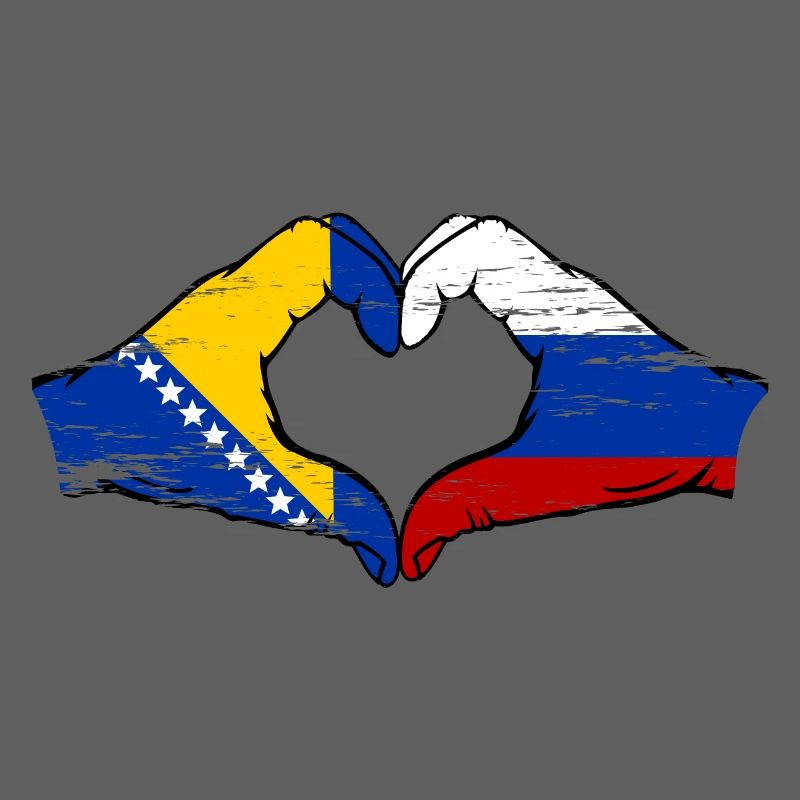 Bosnie Russie Drapeau Mains Coeur Forme Utilisé