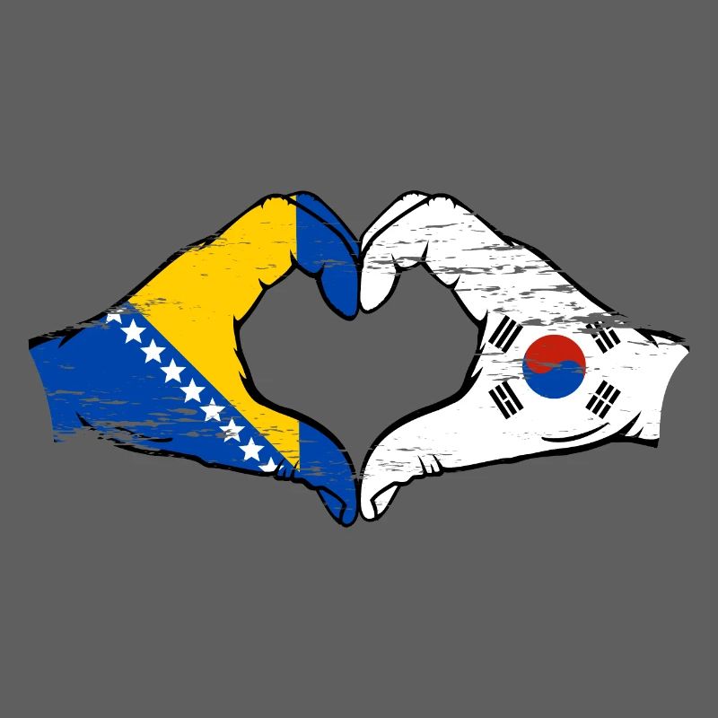 Bosnie Corée du Sud drapeau mains forme de coeur utilisé