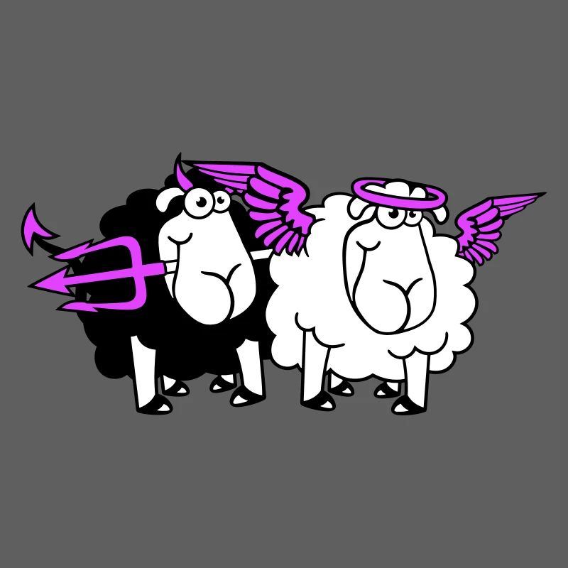2 Sheep Angel Devil Satan Hell Evil Heaven Good