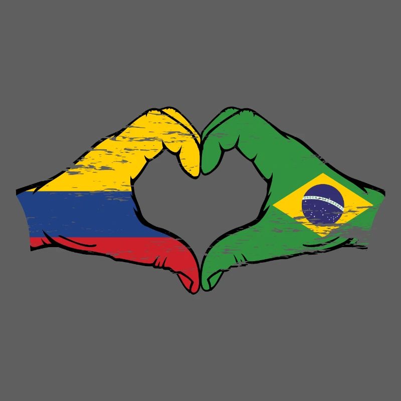 Colombie Brésil drapeau mains forme de coeur utilisé