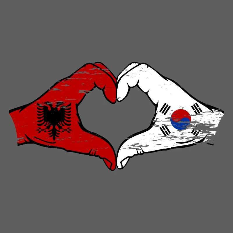 Albanie Corée du Sud Drapeau Mains Coeur Forme Utilisé