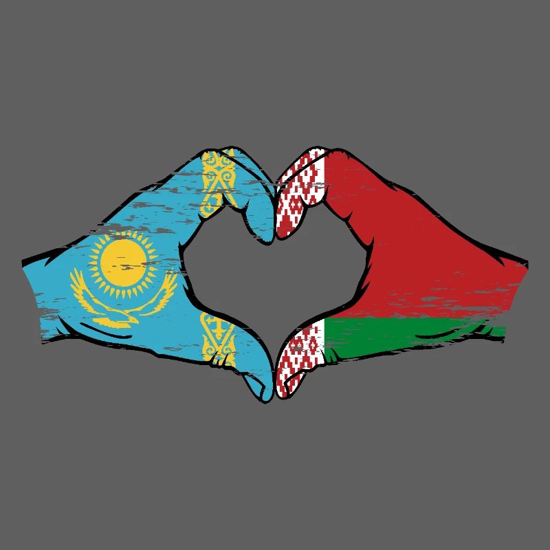 Kazakhstan Biélorussie drapeau mains forme de coeur utilisé