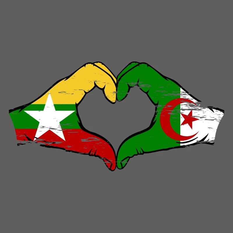 Myanmar Algérie drapeau mains forme de coeur utilisé