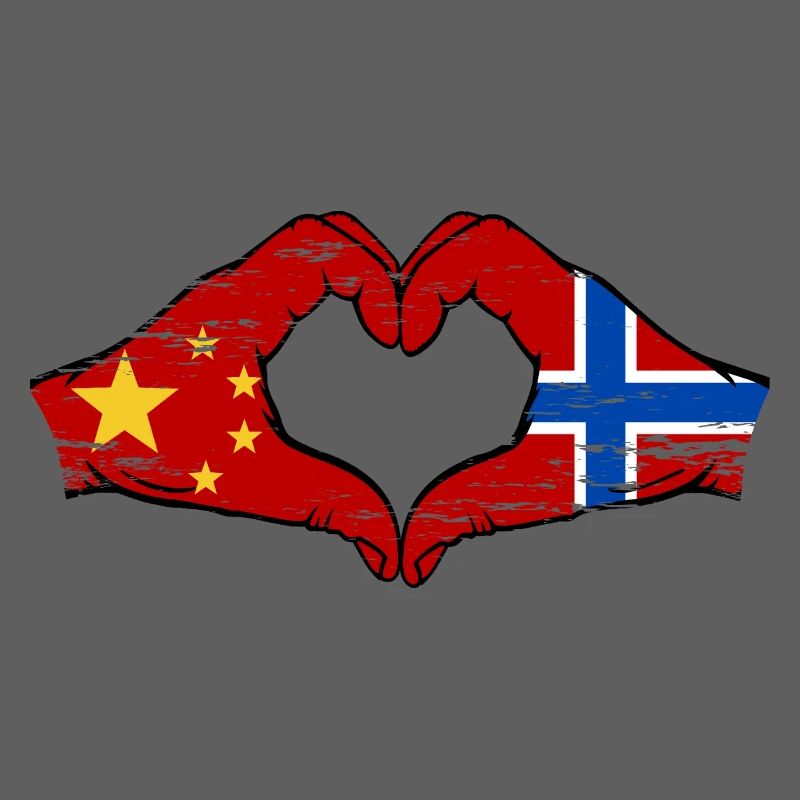 Chine Norvège drapeau mains forme de coeur utilisé
