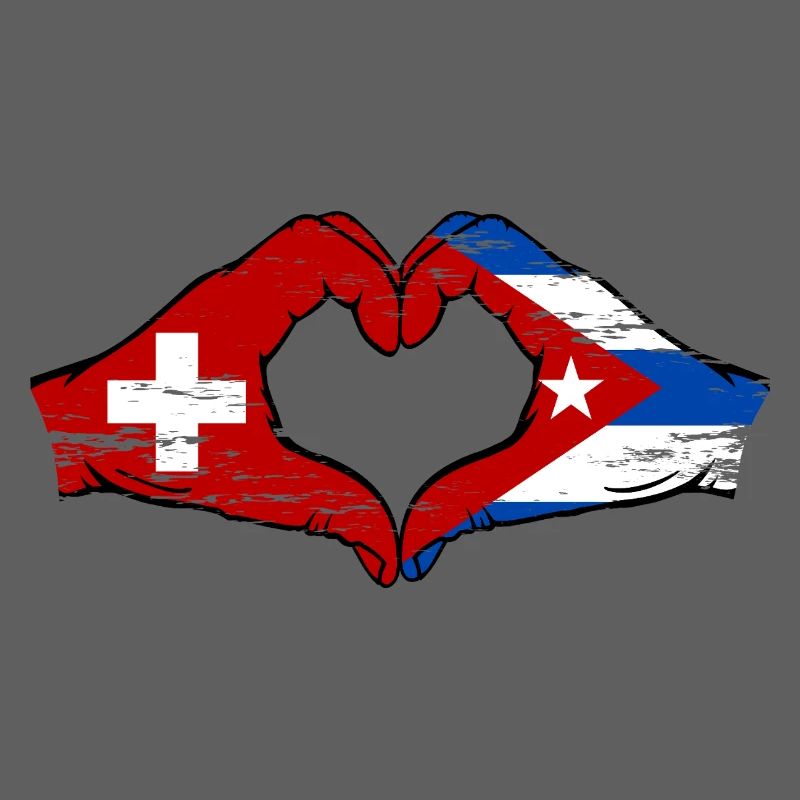 Suisse Cuba Drapeau Mains Coeur Forme Utilisé