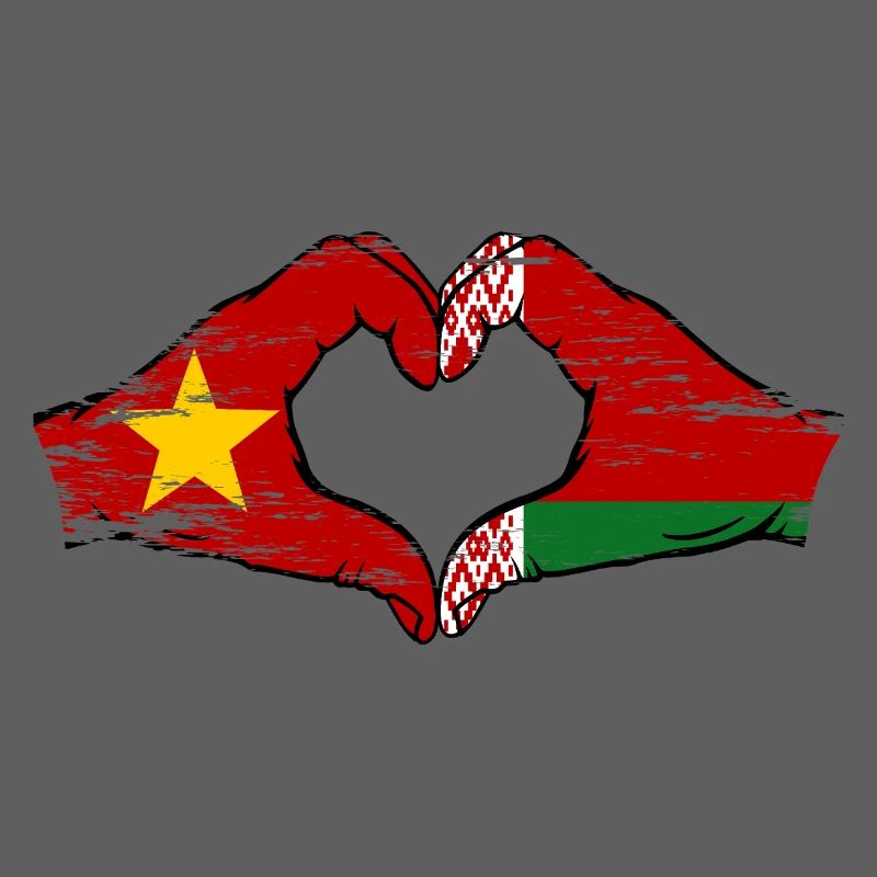 Vietnam Biélorussie Drapeau Mains Coeur Forme Utilisé