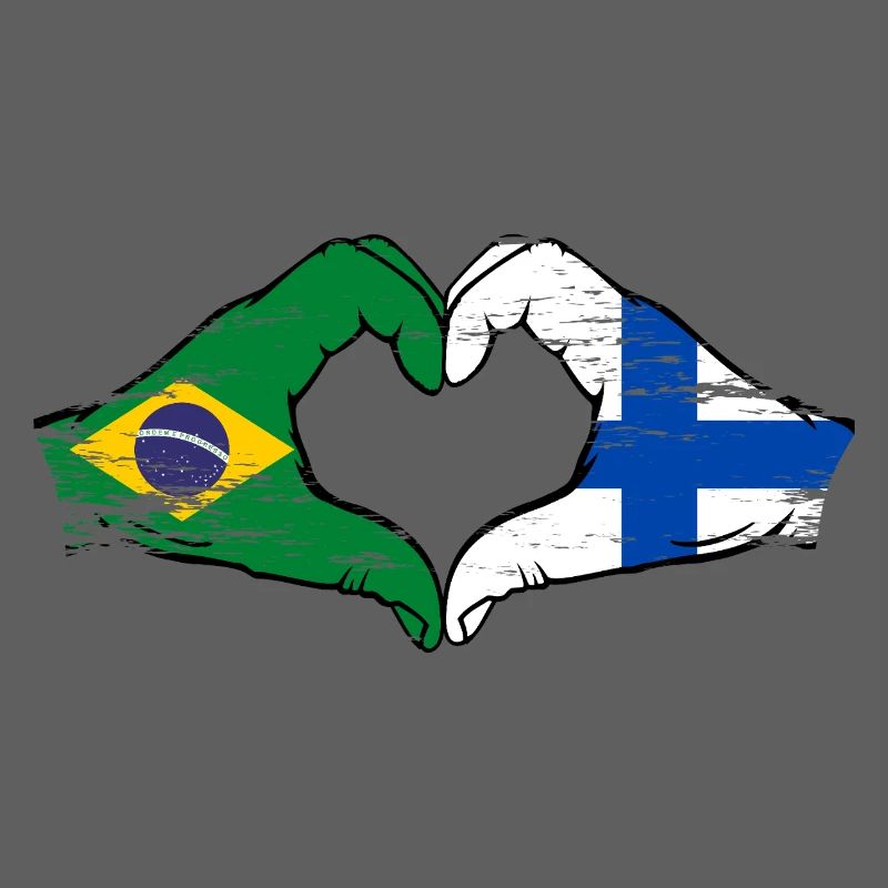 Brésil Finlande Drapeau Mains Coeur Forme Utilisé