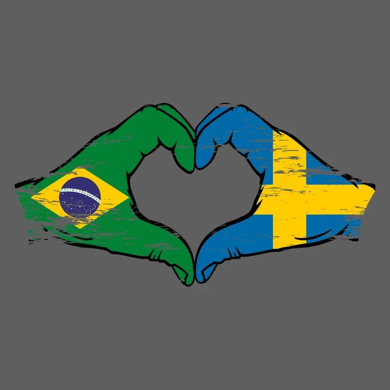 Brésil Suède drapeau mains forme de coeur utilisé