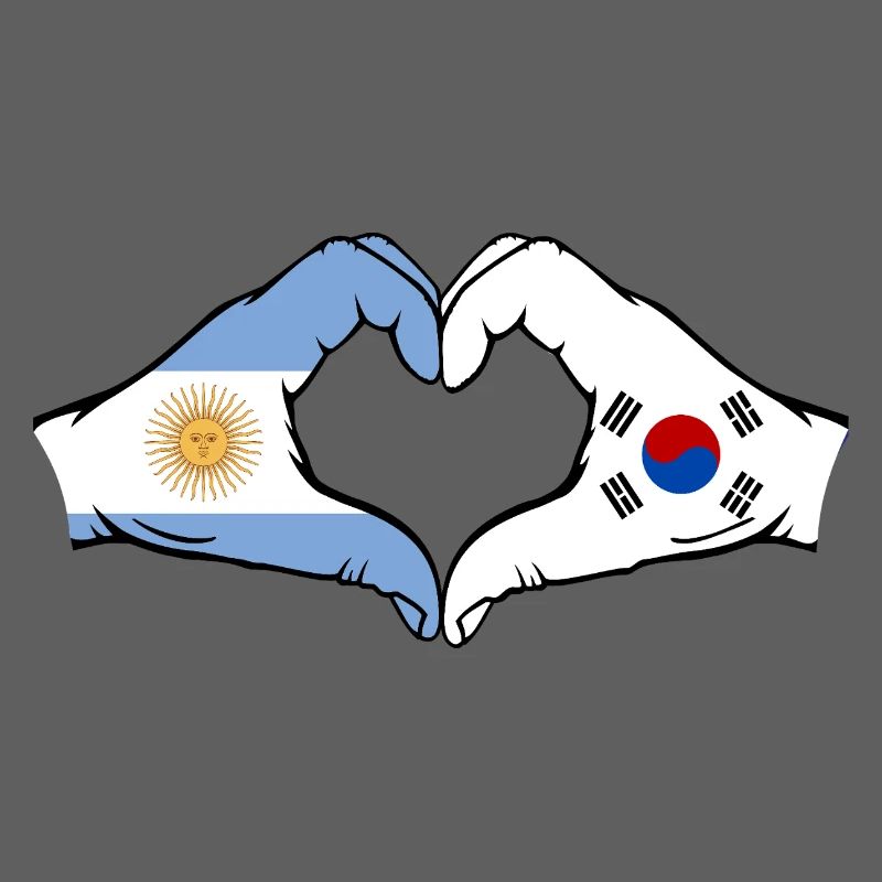 Argentine Corée du Sud Drapeau Mains Coeur Forme