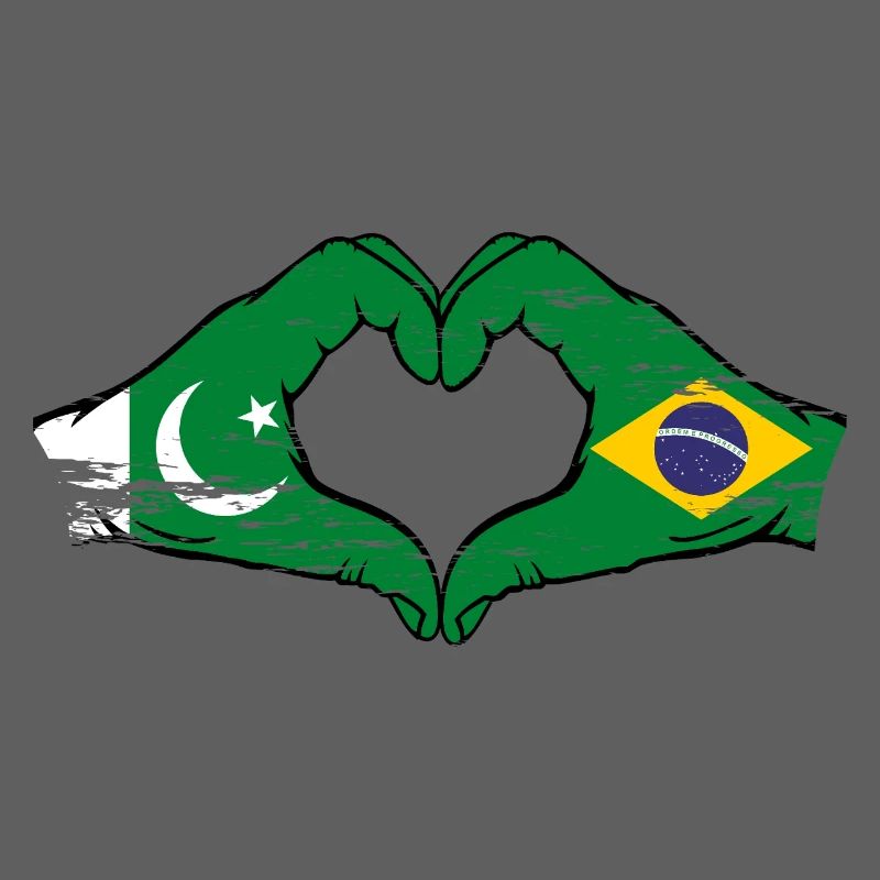 Pakistan Brésil drapeau mains forme de coeur utilisé