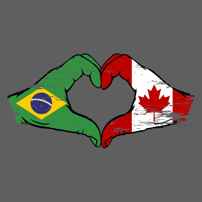 Brésil Canada Drapeau Mains Coeur Utilisé