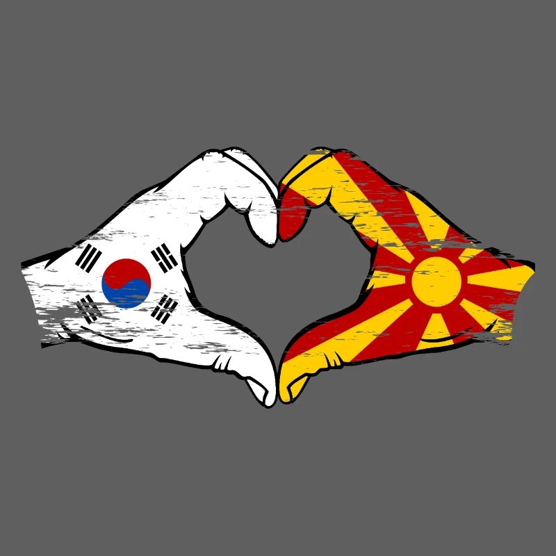 Corée du Sud Macédoine drapeau mains forme de coeur utilisé