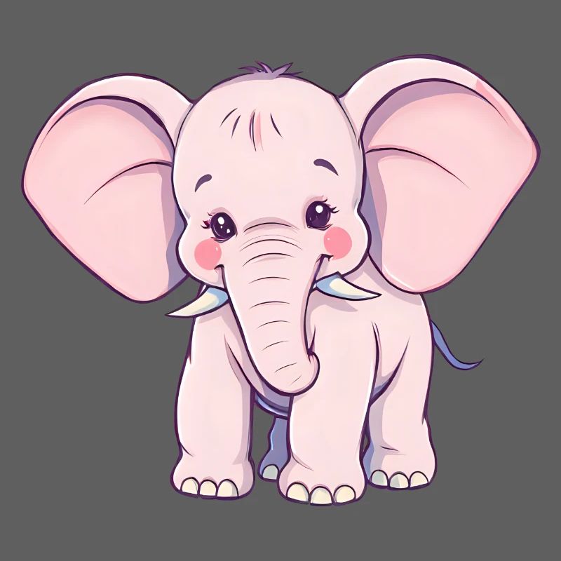 Éléphant rose ludique avec queue bleue