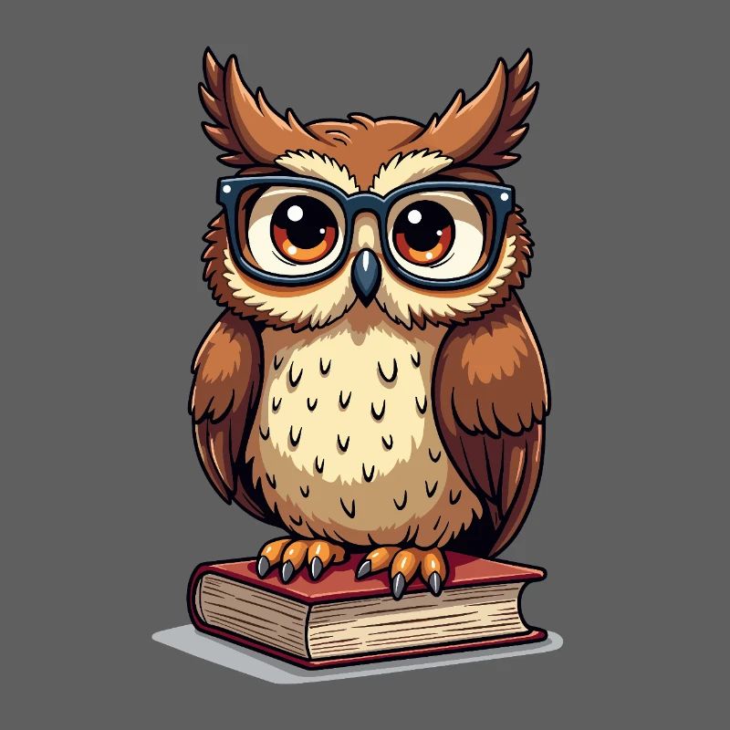 Süße Eule mit Brille auf Buch