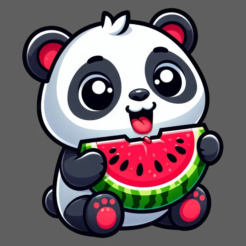 Panda avec pastèque fruité mignon