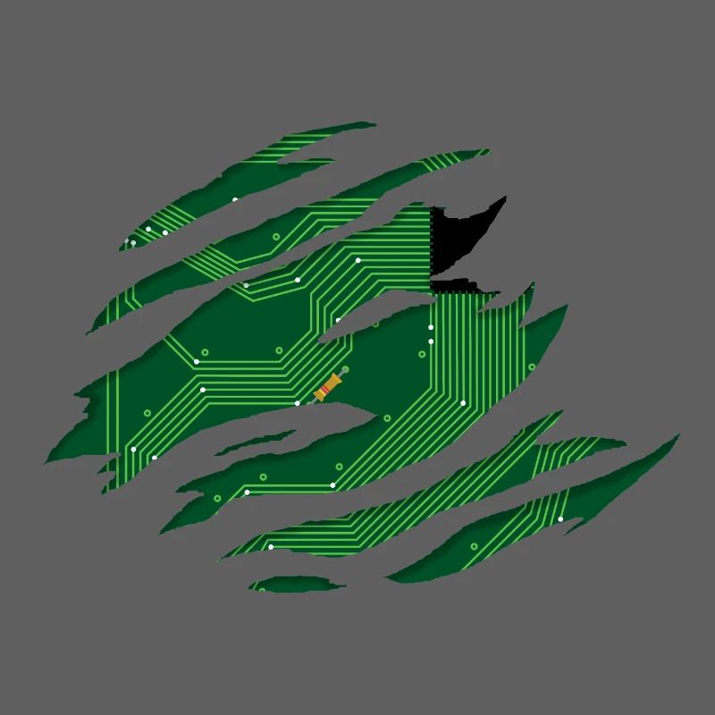 Computer circuit board behind a scratch with CPU