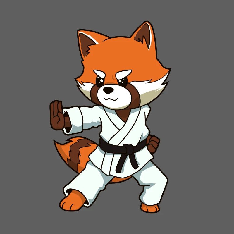 Comic red panda makes karate