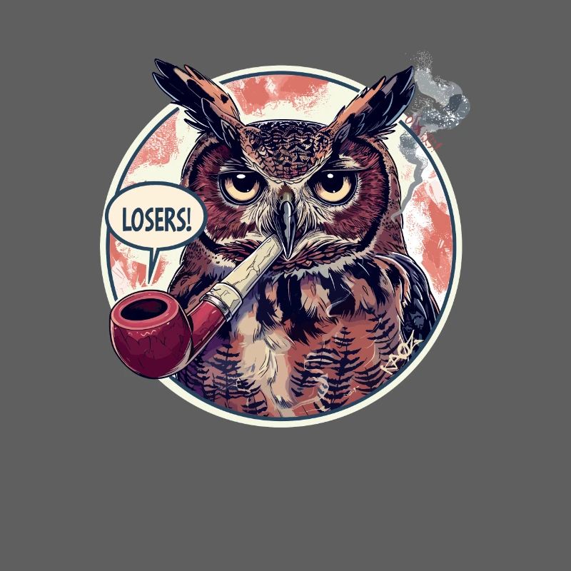 Un hibou avec une pipe à tabac dit « perdant »