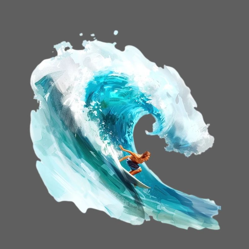 Surfeur surfant sur une grosse vague en 2D